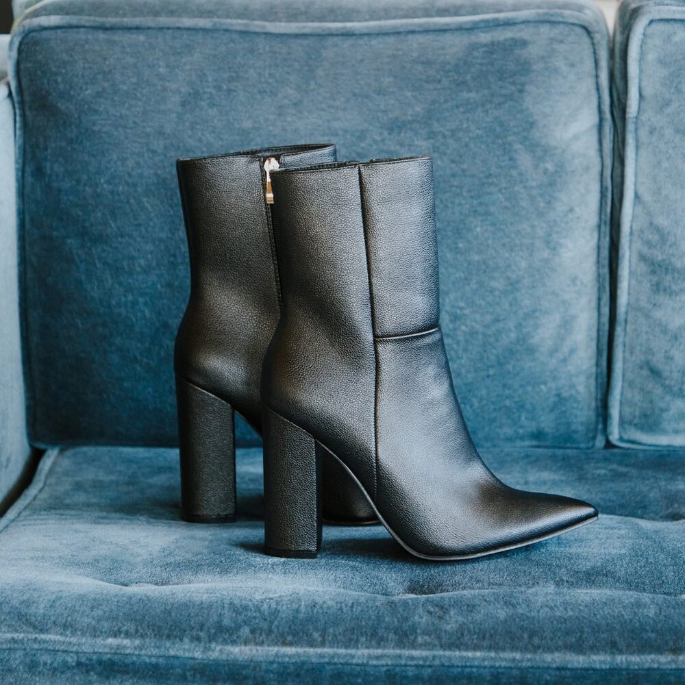 Dawson Black Pebble Pointed-Toe Mid Calf Boots